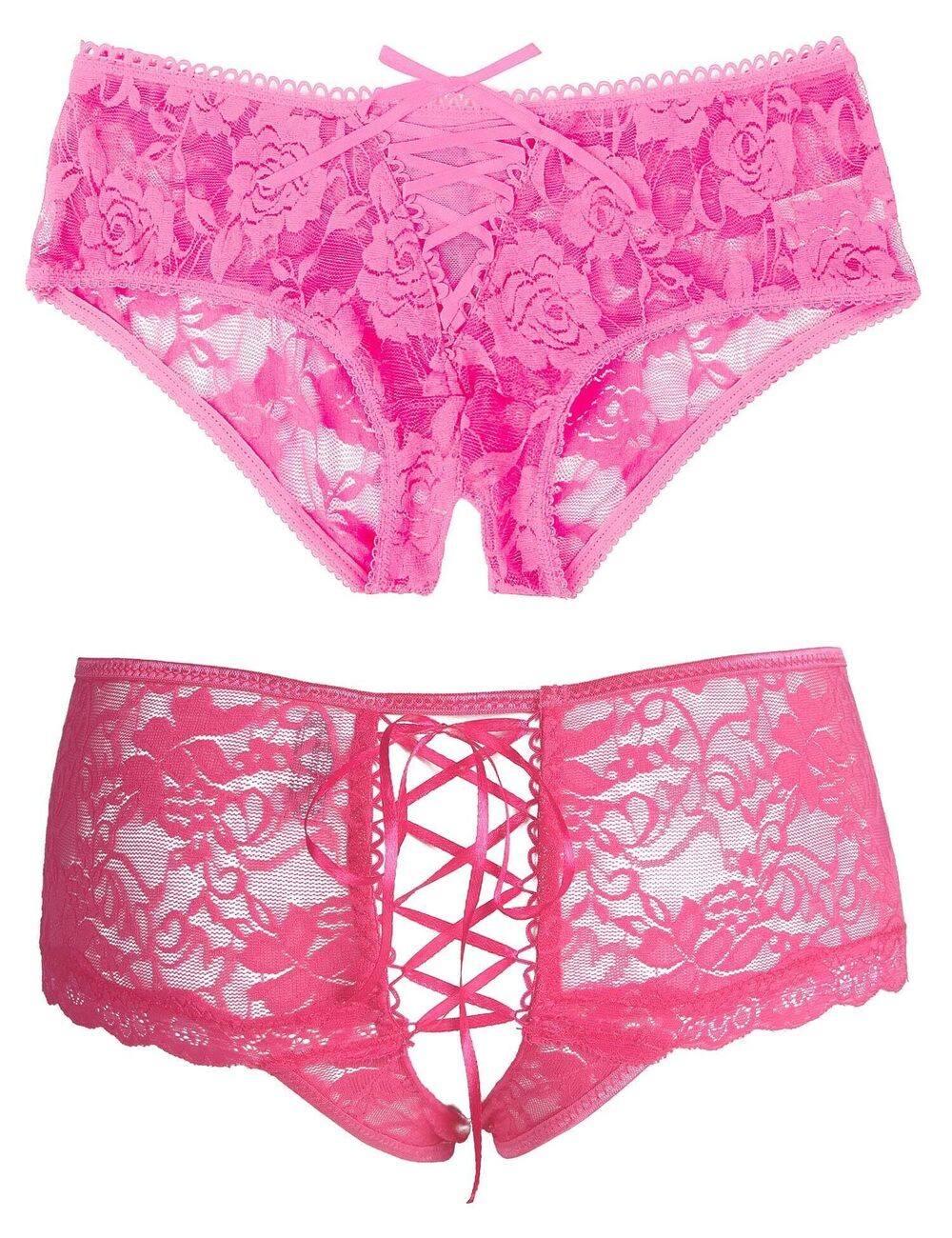 8395 Lace Sexy Crotchless Panties 2 Pcs Pink 3XL-4XL